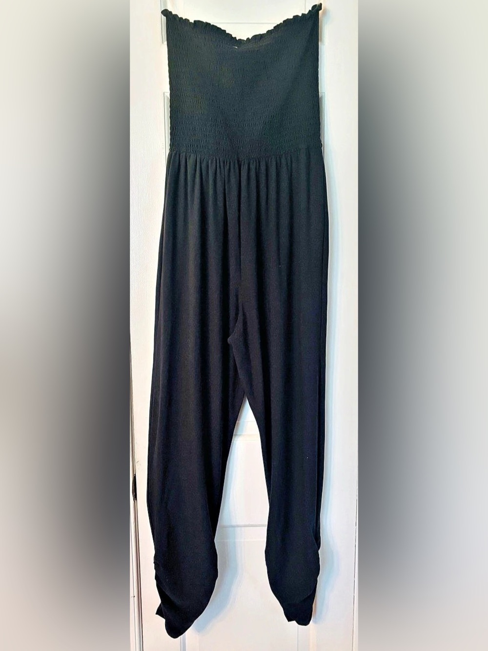 no comment Strapless Black Smocked Jumpsuit - Size M  NWT